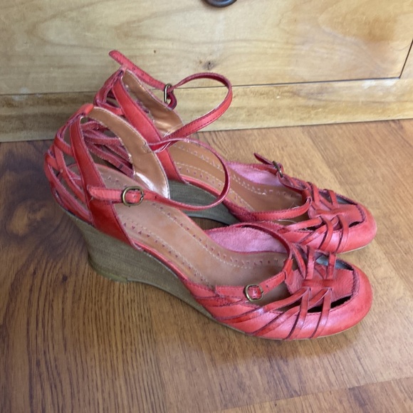 Bronx Shoes - Rare MIA Bronx Wedge Red Mary Jane’s Leather Strappy Vintage Size 37